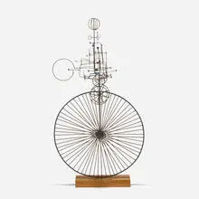 One Wheeler by Joseph Burlini, 1971, enameled steel, beech, sold Feb 2019