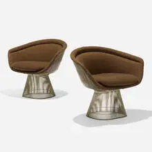 lounge chairs, pair by Warren Platner, 1966 / 1977, upholstery, chrome-plated steel, sold Feb 2019