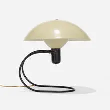 Anywhere table lamp by Greta von Nessen, 1952, enameled aluminum, enameled steel, plastic, sold Feb 2019