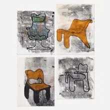 Charles Pollock, collection of four sketches for a chair design, c. 1975, ink on paper