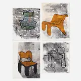 Charles Pollock, collection of four sketches for a chair design, c. 1975, ink on paper