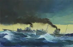 Trevor Crocker, Untitled, in choppy seas gouache 46 x 71cm