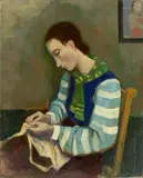 Nähendes Mädchen by Karl Hofer, 1937, Öl auf Leinwand, sold May 2019