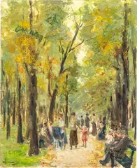Max Liebermann, Spaziergänger im Berliner Tiergarten, 1923, Öl auf Pappe