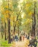 Max Liebermann, Spaziergänger im Berliner Tiergarten, 1923, Öl auf Pappe