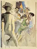 Bar in Paris“ („a little drink may help“) by George Grosz, 1924, Aquarell und Tusche auf Papier (Wasserzeichen: CANSON & MONTGOLFIER VIDALON-LES-ANNONAY), sold May 2008