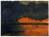 Marschlandschaft (Überschwemmung bei Sonnenuntergang) by Emil Nolde, Um 1920, Aquarell und Tuschpinsel auf dünnem Japanbütten, sold Jun 2010