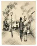 August Macke, Paar auf dem Weg zum Schiff, 1913, Bleistift auf Papier