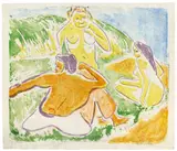 Picknick der Badenden by Ernst Ludwig Kirchner, 1909, Farblithographie auf dünnem Papier, sold May 2014