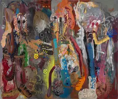 André Butzer, Sonnentau und Napalm (VERSPERRT NICHT DIE PFADE DER FEEN!), 2000, Acryl auf Leinwand