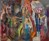 André Butzer, Sonnentau und Napalm (VERSPERRT NICHT DIE PFADE DER FEEN!), 2000, Acryl auf Leinwand