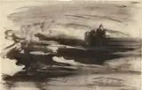 Victor Hugo, Carnet Guernesey, 1856, Tinte, Gouache und Deckweiß in Schwarz auf Papier, auf Papier aufgezogen