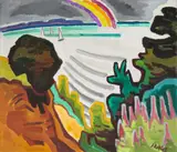 Karl Schmidt-Rottluff, Regenbogen über der Bucht, 1956, Öl auf Holz