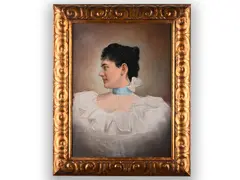 Viktor Oliva, Portrait of a Lady in White Dress, Late 19th/early 20th century, Oil on canvas