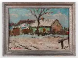 Václav Kozák, Village in Winter, First half of 20th century, Oil on cardboard