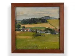 Village Landscape by Josef Koudelka, 1935, Oil on canvas on cardboard, sold Mar 2023