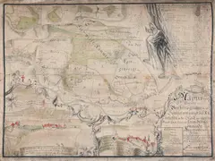 Jozef Kučera, Map of Landscape Near Cheb, 18th century, Ink, watercolor, paper, canvas