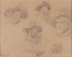Václav Brožík, Study of Heads of Nobleman, 1889, Pencil, paper