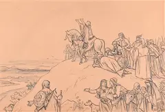 Mikoláš Aleš, The Arrival of Čech at Říp Mountain, 1895, Pencil, ink, cardboard