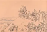 Mikoláš Aleš, The Arrival of Čech at Říp Mountain, 1895, Pencil, ink, cardboard