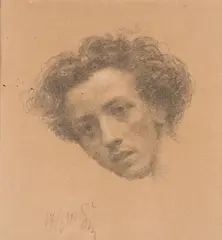 Portrait of Rudolf Vejrych by Max Švabinský, 1902, Charcoal, white chalk, paper, sold Mar 2023