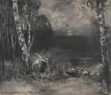 Ferdinand František Engelmüller, Night Pasture, 1912, Charcoal, paper