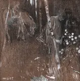 Wilhelm List, Love Meeting, Second half of 19th century, Charcoal, gouache, paper