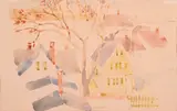 Vojtěch Preissig, Houses, Early 20th century, Watercolour, pencil, cardboard