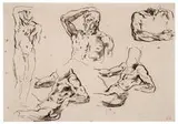 Eugène Delacroix, Study of Male Nudes, Brown ink on paper