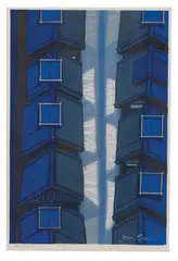 Jun'ichirō Sekino, Blue Rooftops, c. 1969, Color woodblock print on paper