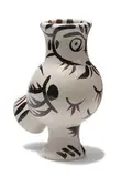 Pablo Picasso, Wood-owl with feathers, 1951, Turned vase of white earthenware clay, decoration in oxides, knife engraved on white enamel