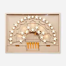 Cletus Johnson, Cave of the Stars IV, 1984, painted wood, museum board, clear and frosted plastic, filigree and electrical components in artist's shadowbox