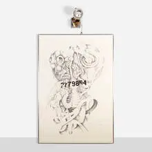 Jonathan Borofsky, Head at 2,779,854, 1978-82, graphite and acrylic on paper with automatic rheostating device, light bulb and aluminum shade