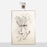 Jonathan Borofsky, Head at 2,779,854, 1978-82, graphite and acrylic on paper with automatic rheostating device, light bulb and aluminum shade