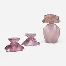 Collection of three Ruba Rombic works by Reuben Haley, c. 1931, mold-blown Lilac glass, sold Mar 2024