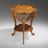 Exceptional Libellules marquetry table by Émile Gallé, c. 1900, oak, burl, mixed wood inlay, sold Mar 2024