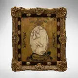 Émile Gallé, Commemorative plaque with reproduction signatures, glass, patinated and enameled bronze, carved and gilt wood, velvet