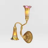 Two-light Lily sconce by Tiffany Studios, c. 1910, acid-etched and gilt bronze, hand-blown Favrile glass, sold Mar 2024