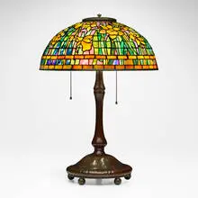 Tiffany Studios, Important Daffodil table lamp, c. 1910, leaded glass, patinated bronze
