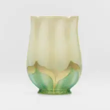 Pulled-feather tulip shade by Tiffany Studios, c. 1910, hand-blown Favrile glass, sold Mar 2024
