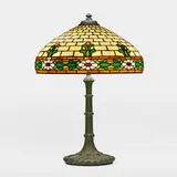 Wilkinson Co., Daisy table lamp, c. 1912, Verde Antique-patinated metal, leaded glass