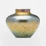 Tiffany Studios, Damascene vase with blue interior, c. 1901, hand-blown Favrile glass