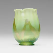 Decorated shade by Tiffany Studios, c. 1910, hand-blown Favrile glass, sold Mar 2024