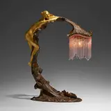 Art Nouveau figural lamp by Paul Louis Émile Loiseau-Rousseau, c. 1900, gilt and patinated bronze, beads, sold Mar 2024