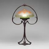 Daum, Art Nouveau table lamp, c. 1900, patinated bronze, acid-etched cameo glass