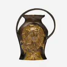 Charles Louchet, Art Nouveau figural vessel, c. 1900, patinated and gilt bronze