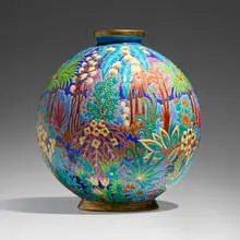 Longwy, Boule de Coloniale vase, c. 1925, glazed and gilt earthenware