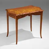 Clématites marquetry writing desk by Louis Majorelle, c. 1900, mahogany, mixed wood inlay, glass, sold Mar 2024