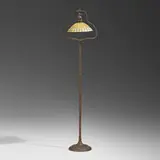 Handel, Harp floor lamp, c. 1910, patinated metal, leaded glass