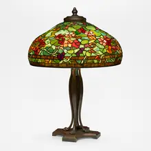 Tiffany Studios, Nasturtium table lamp, c. 1910, leaded glass, patinated bronze